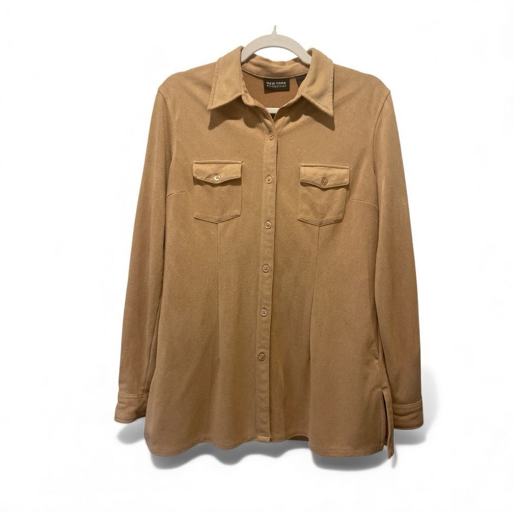 New York & Company Tan Button-Down Shirt size M